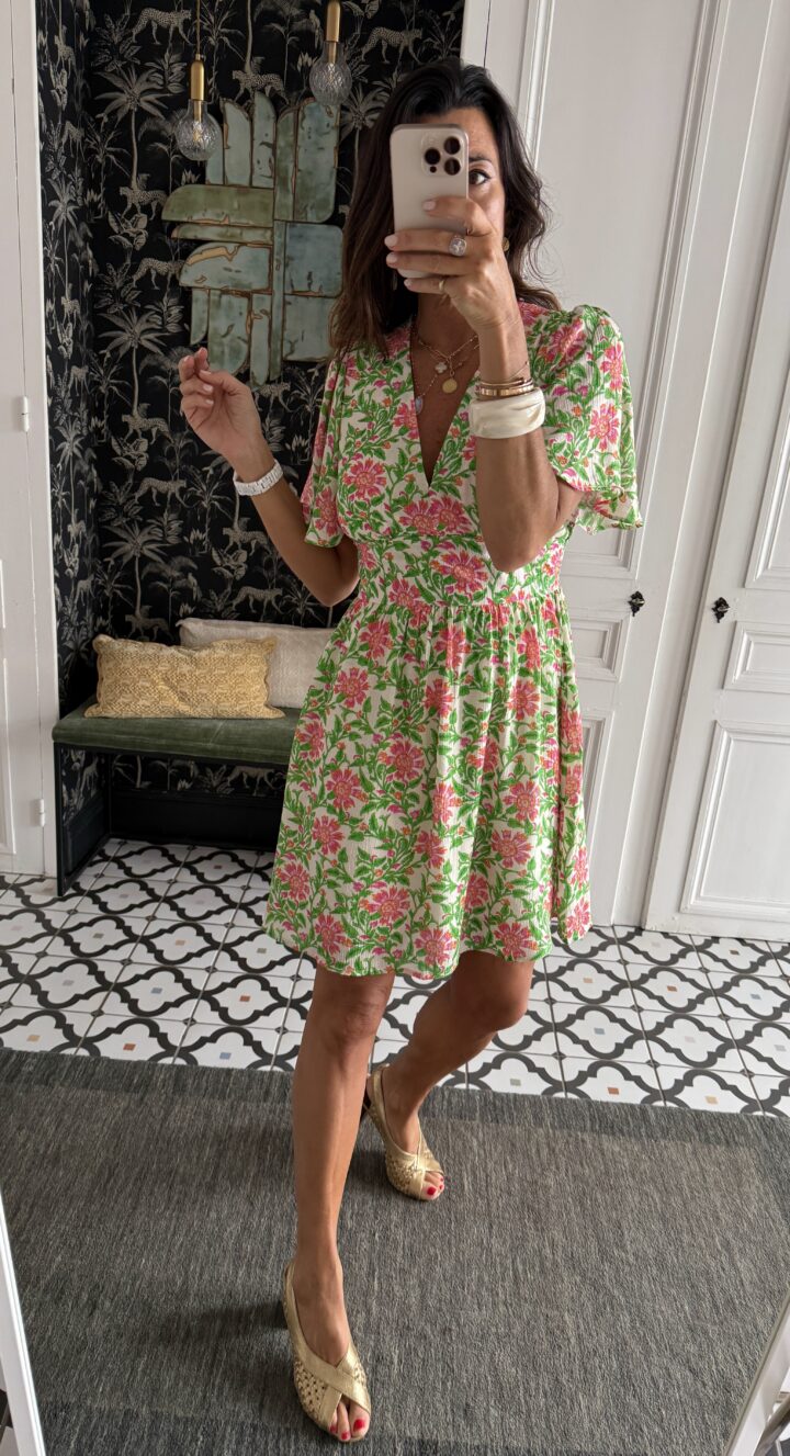 robe longue florale orange rose