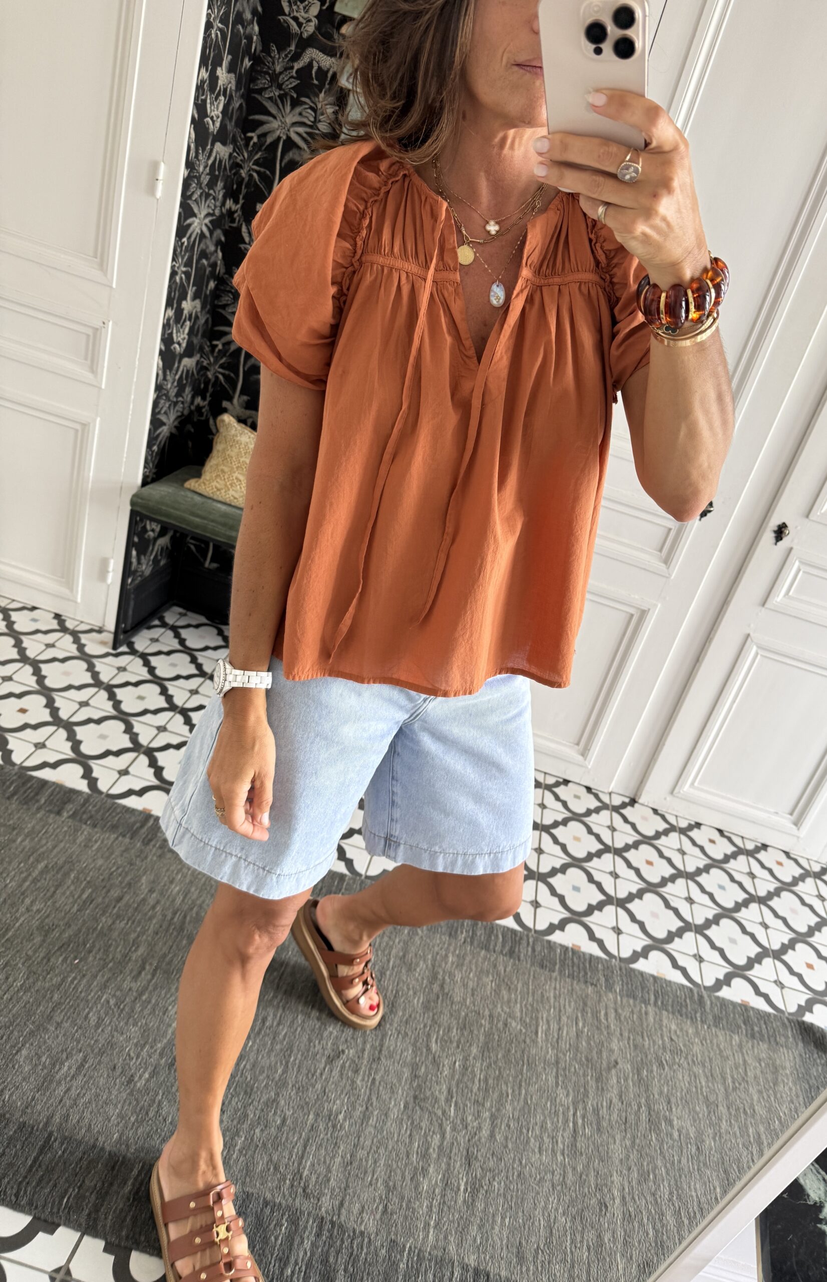 ensemble jupe et haut gaze coton bandana camel