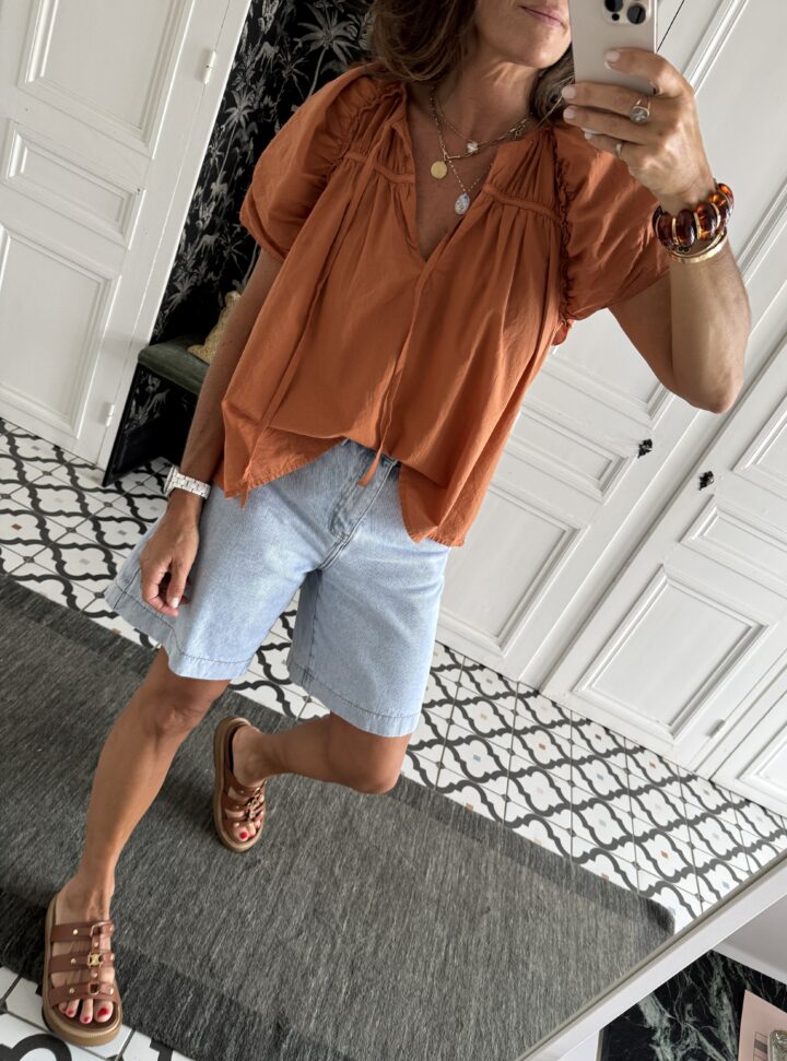 ensemble jupe et haut gaze coton bandana camel
