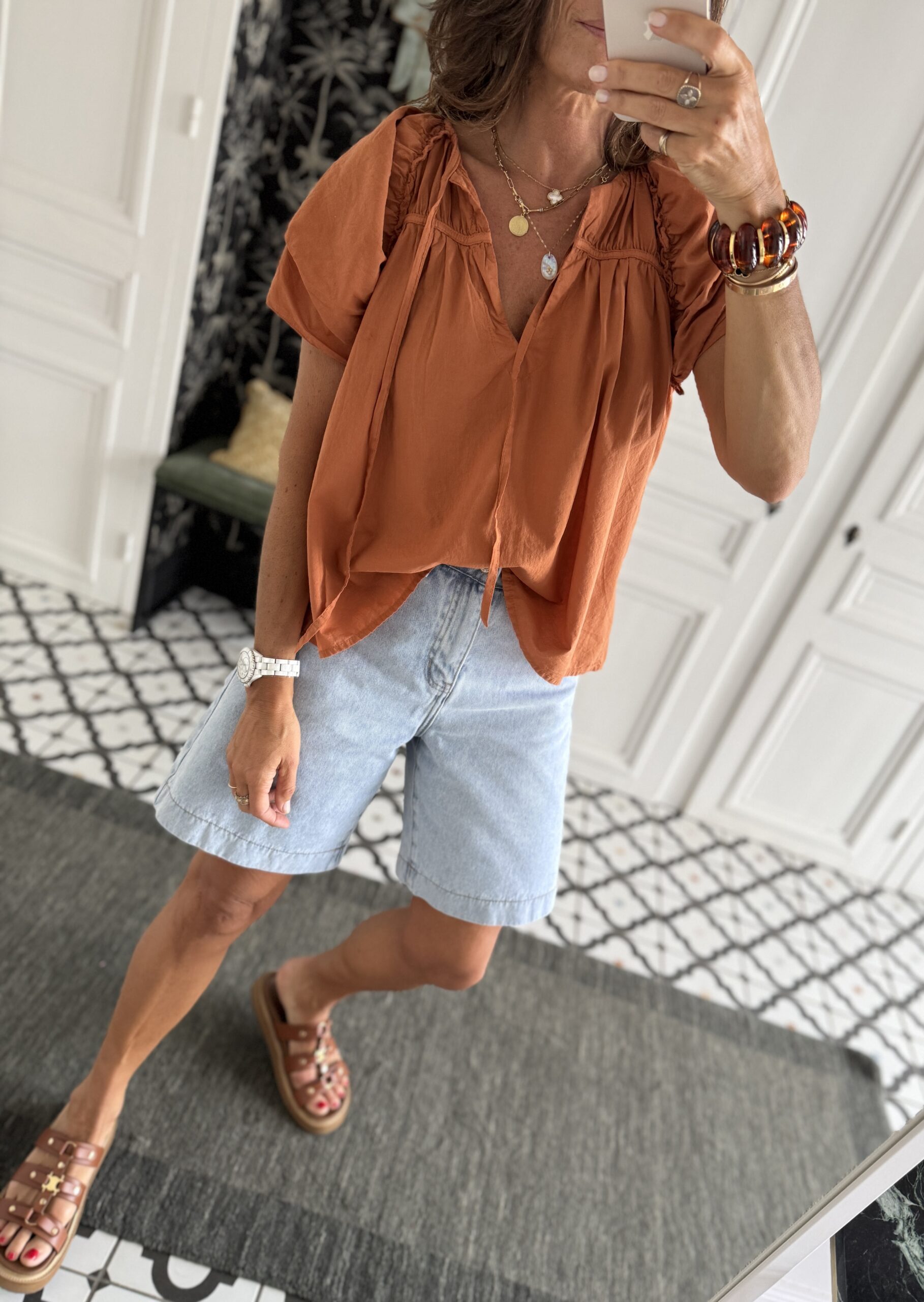 ensemble jupe et haut gaze coton bandana camel