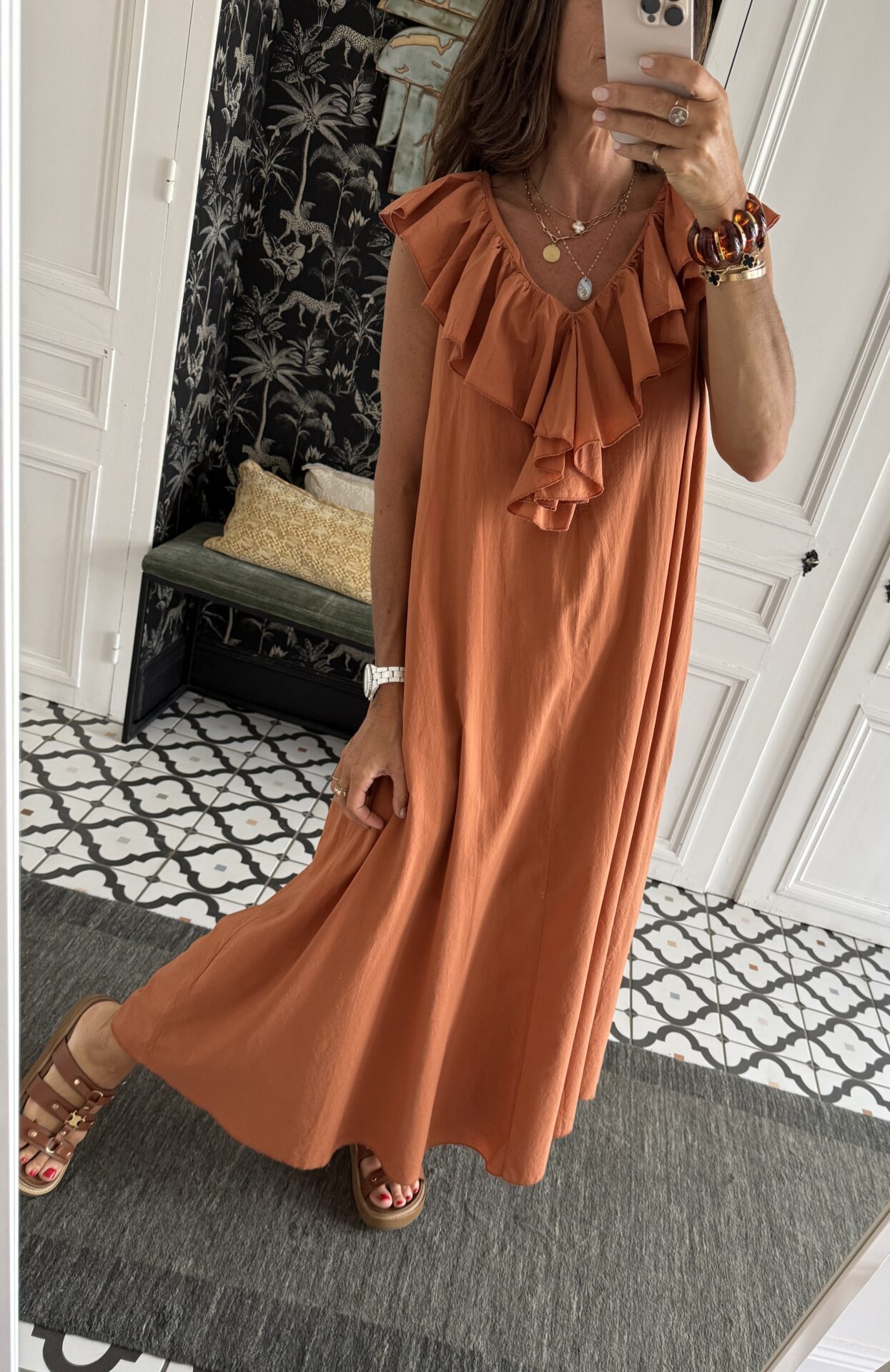 ensemble jupe et haut gaze coton bandana camel