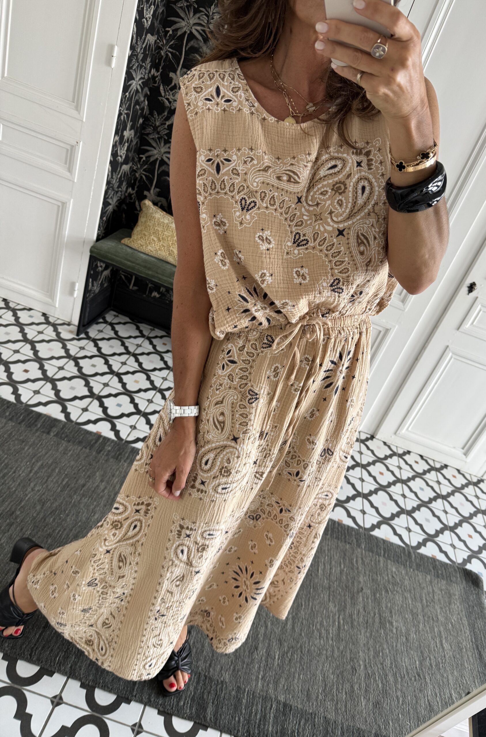 ensemble jupe et haut gaze coton bandana camel