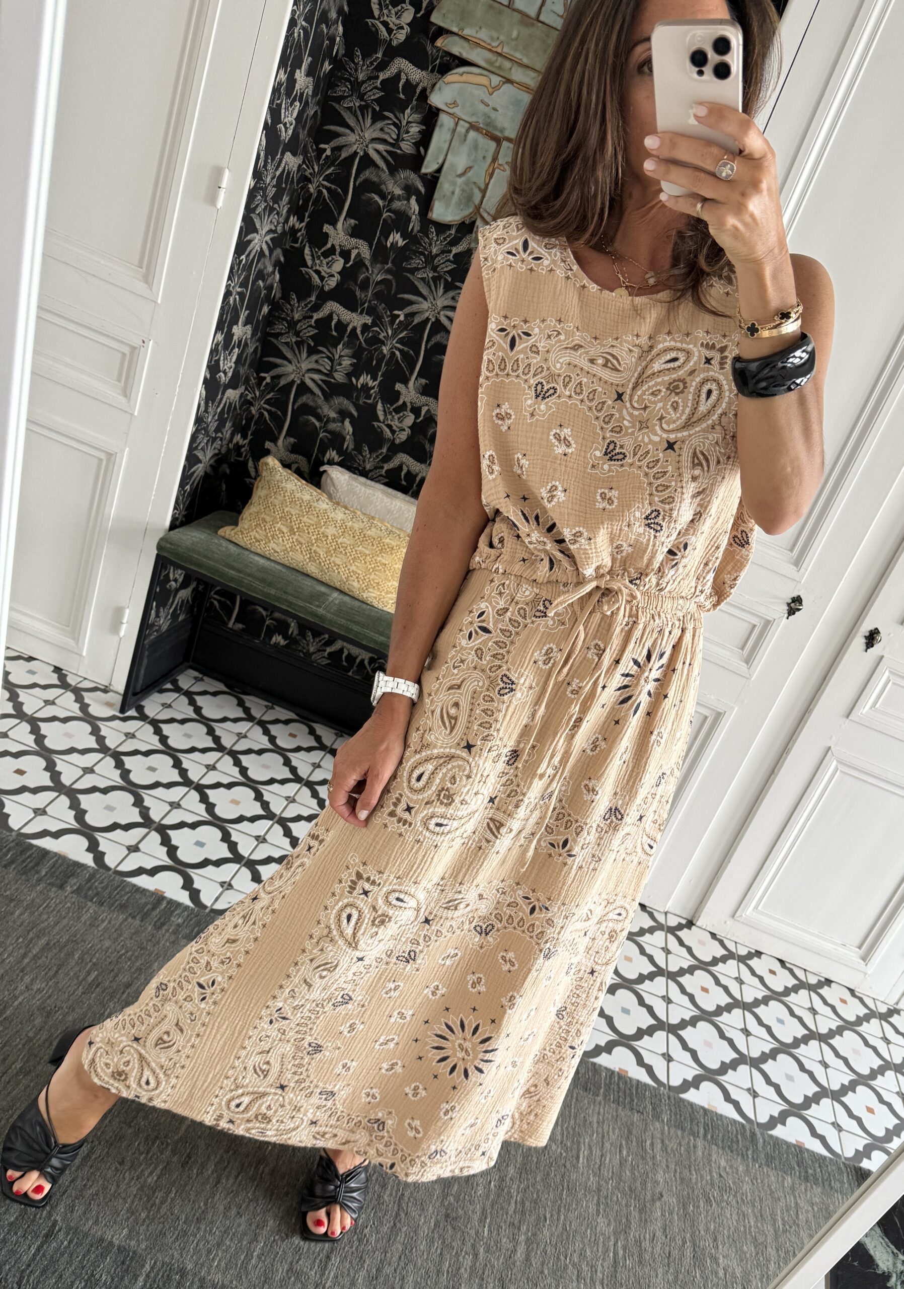 ensemble jupe et haut gaze coton bandana camel