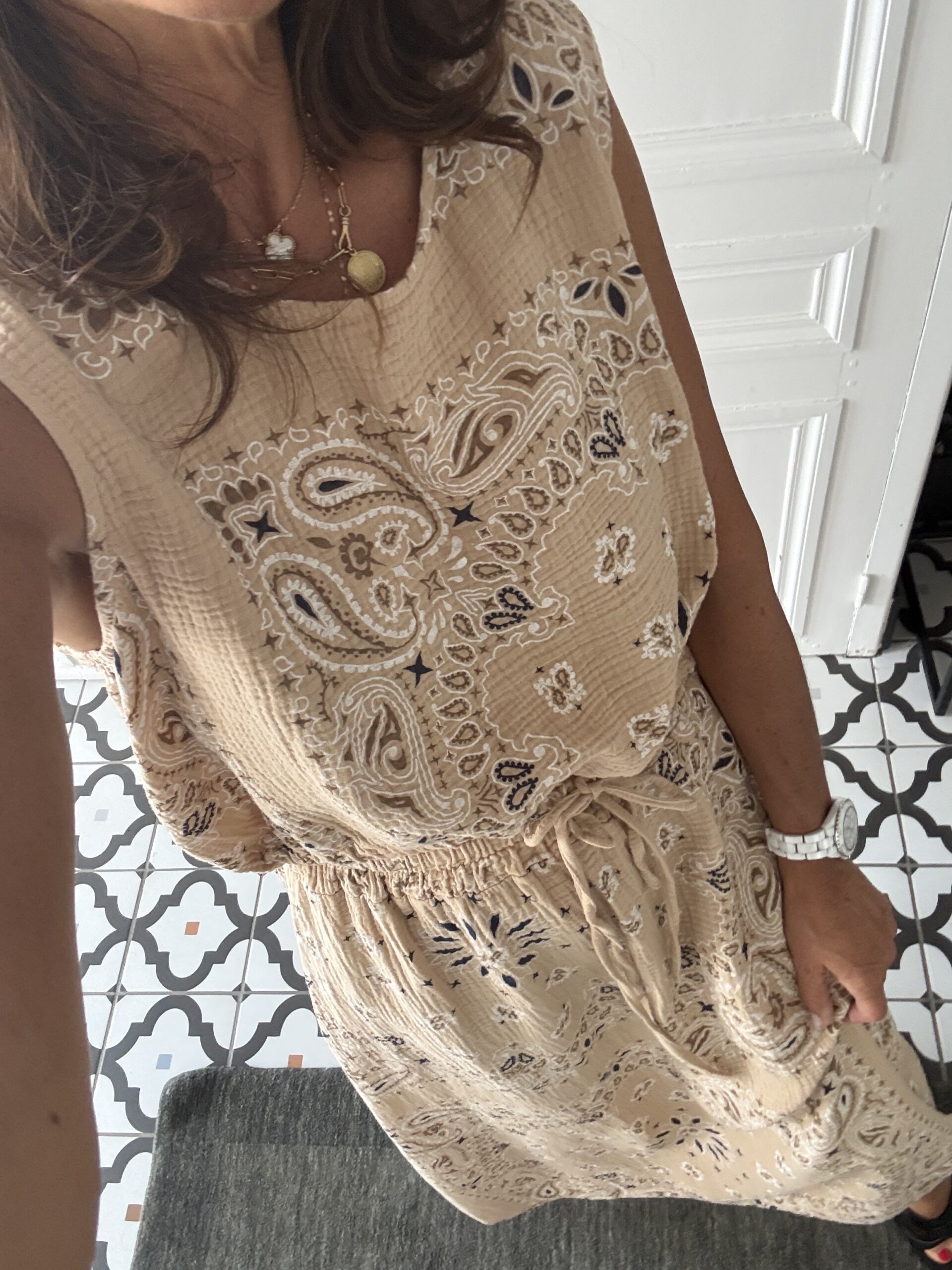 ensemble jupe et haut gaze coton bandana camel