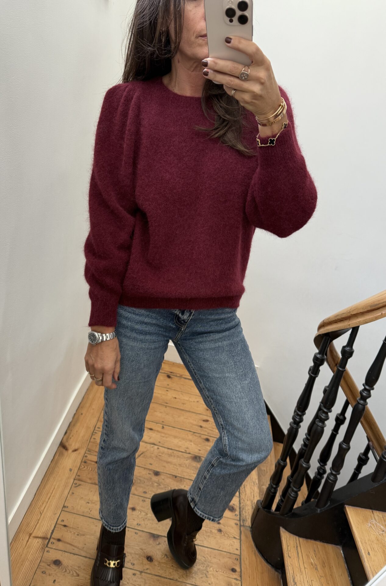 blouse pois prune volants satin