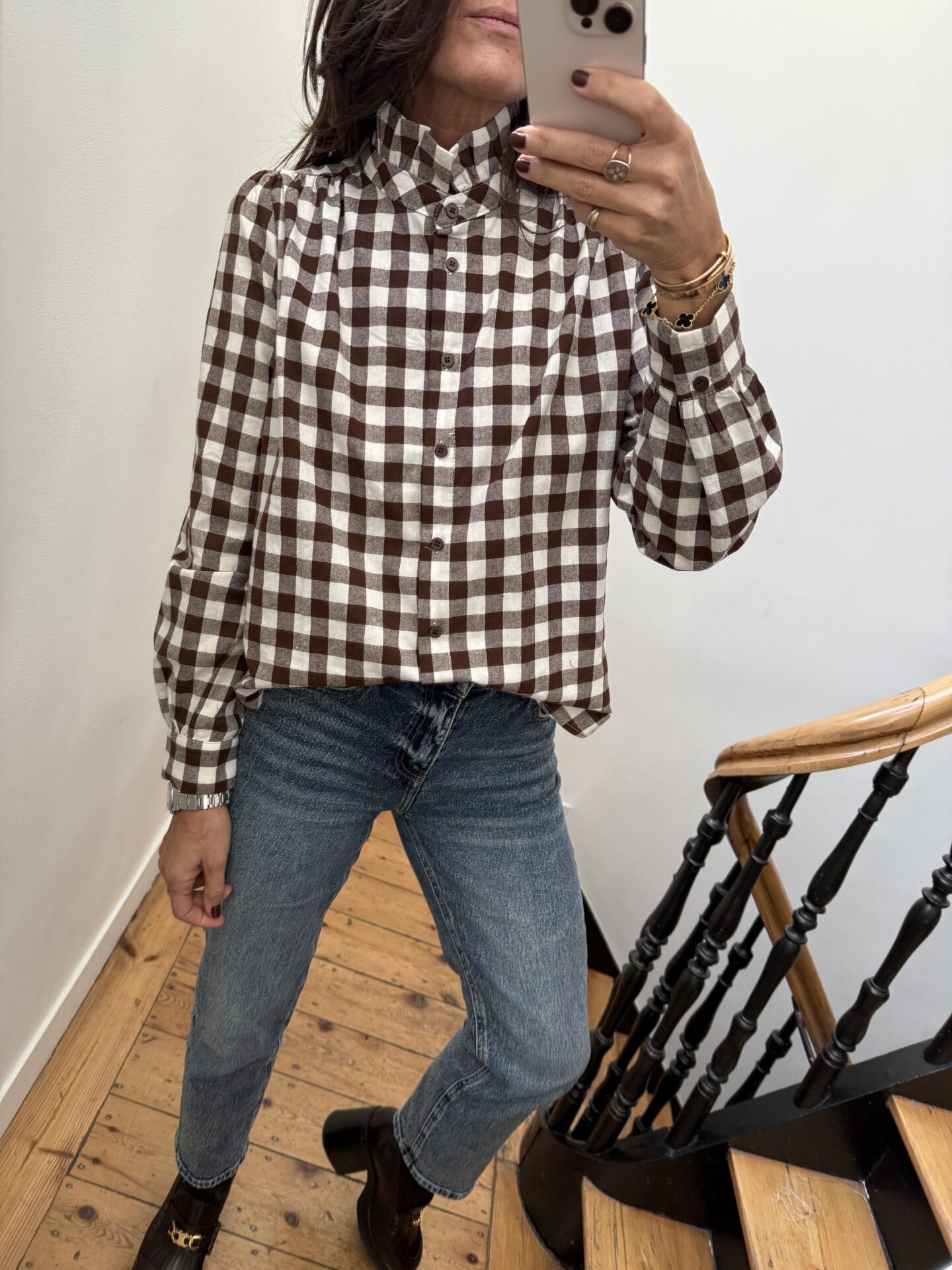 blouse pois prune volants satin