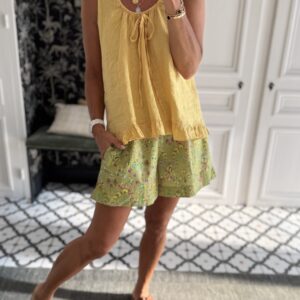 short fleuri coton vert