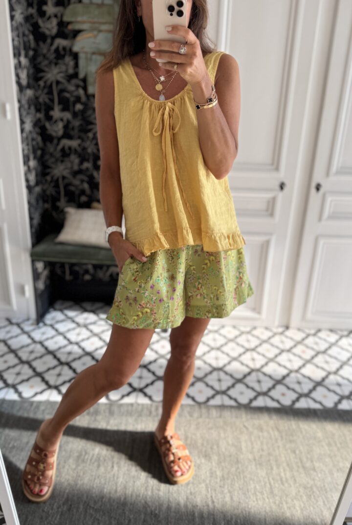 short fleuri coton vert