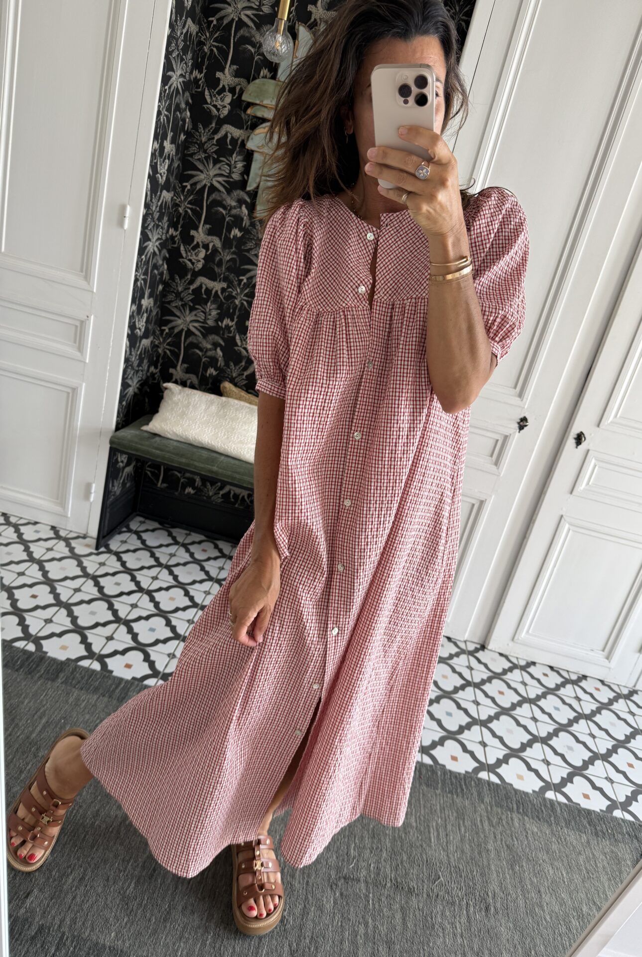 robe chemise tiki mini carreaux rouge