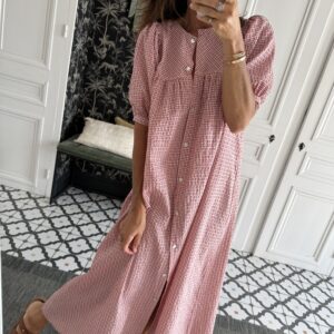 robe chemise tiki mini carreaux rouge
