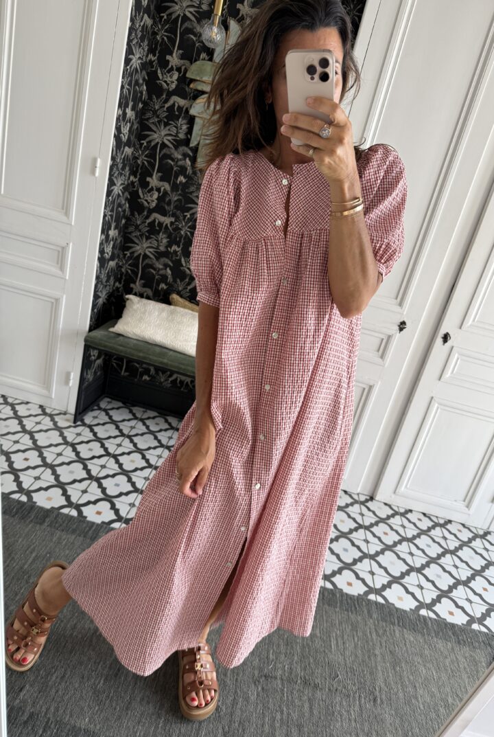 robe chemise tiki mini carreaux rouge