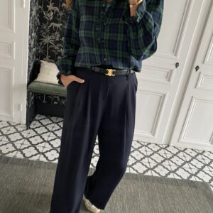 pantalon pinces fluide marine