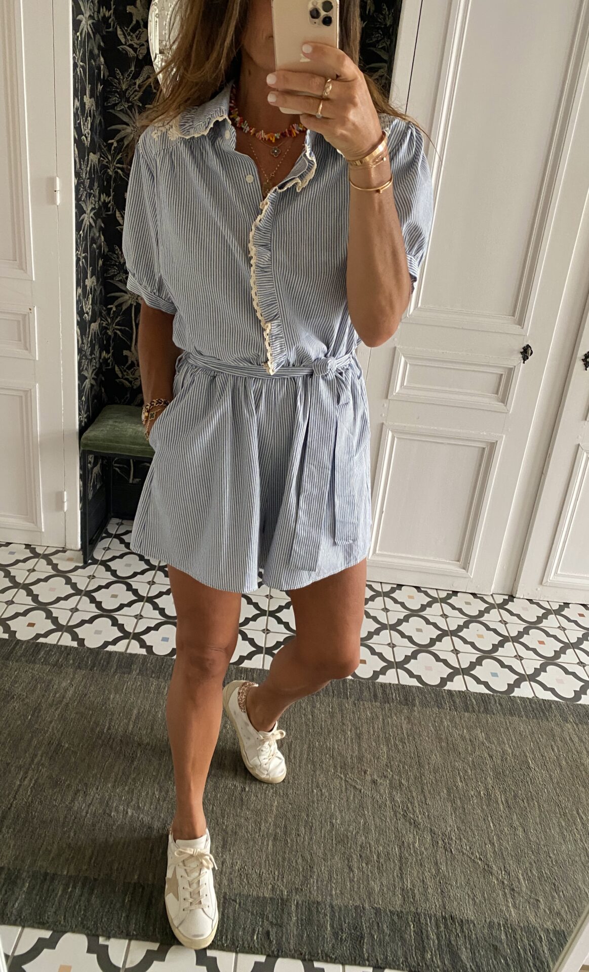 chemise marguerites blanc manches courtes