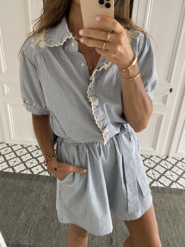 chemise marguerites blanc manches courtes
