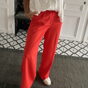 pantalon taille haute rouge corail