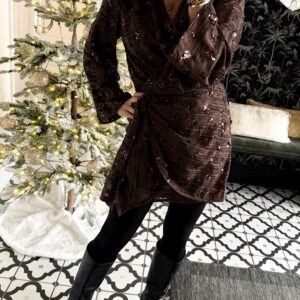 robe brodée paillettes marron