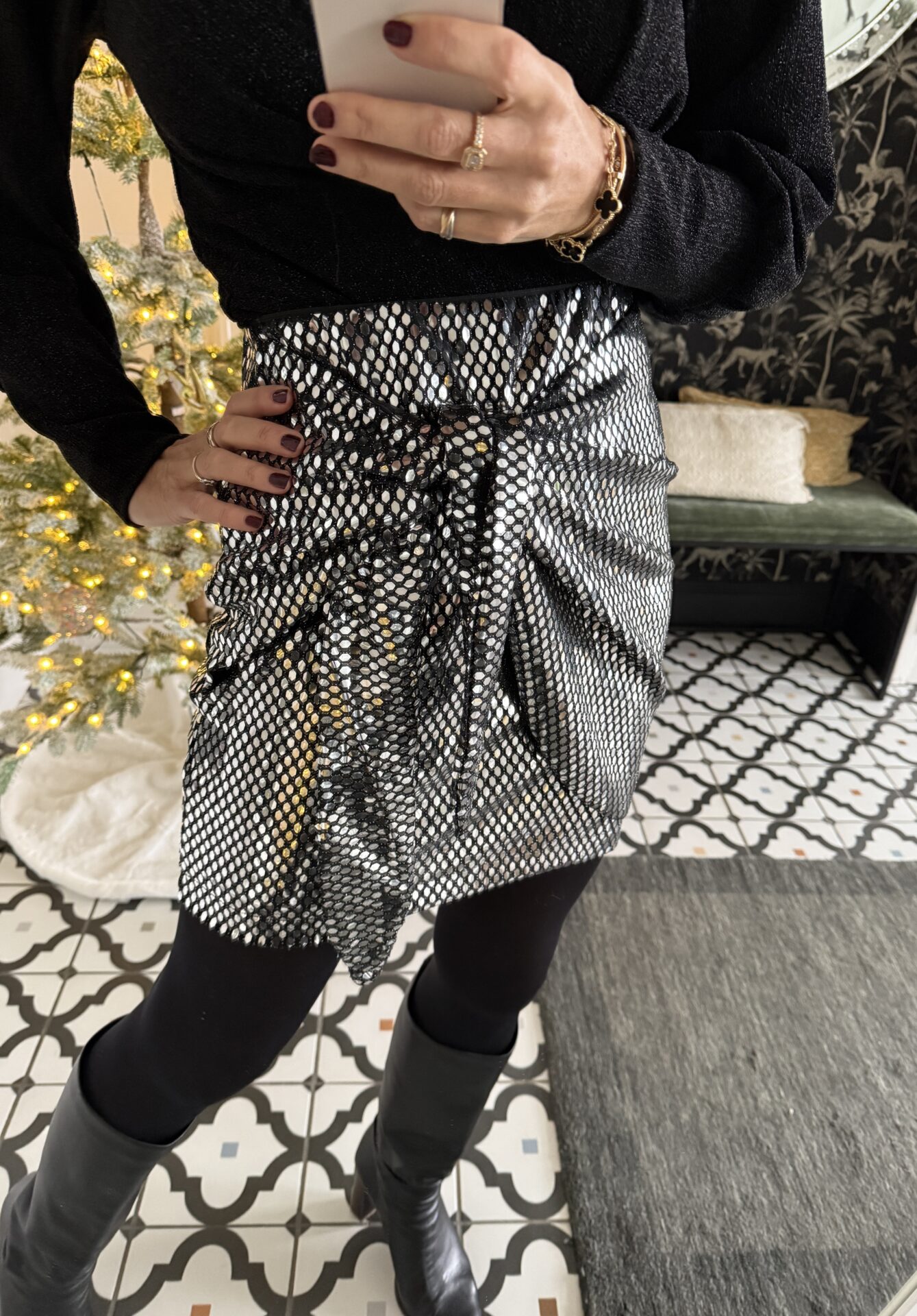 robe brodée paillettes marron