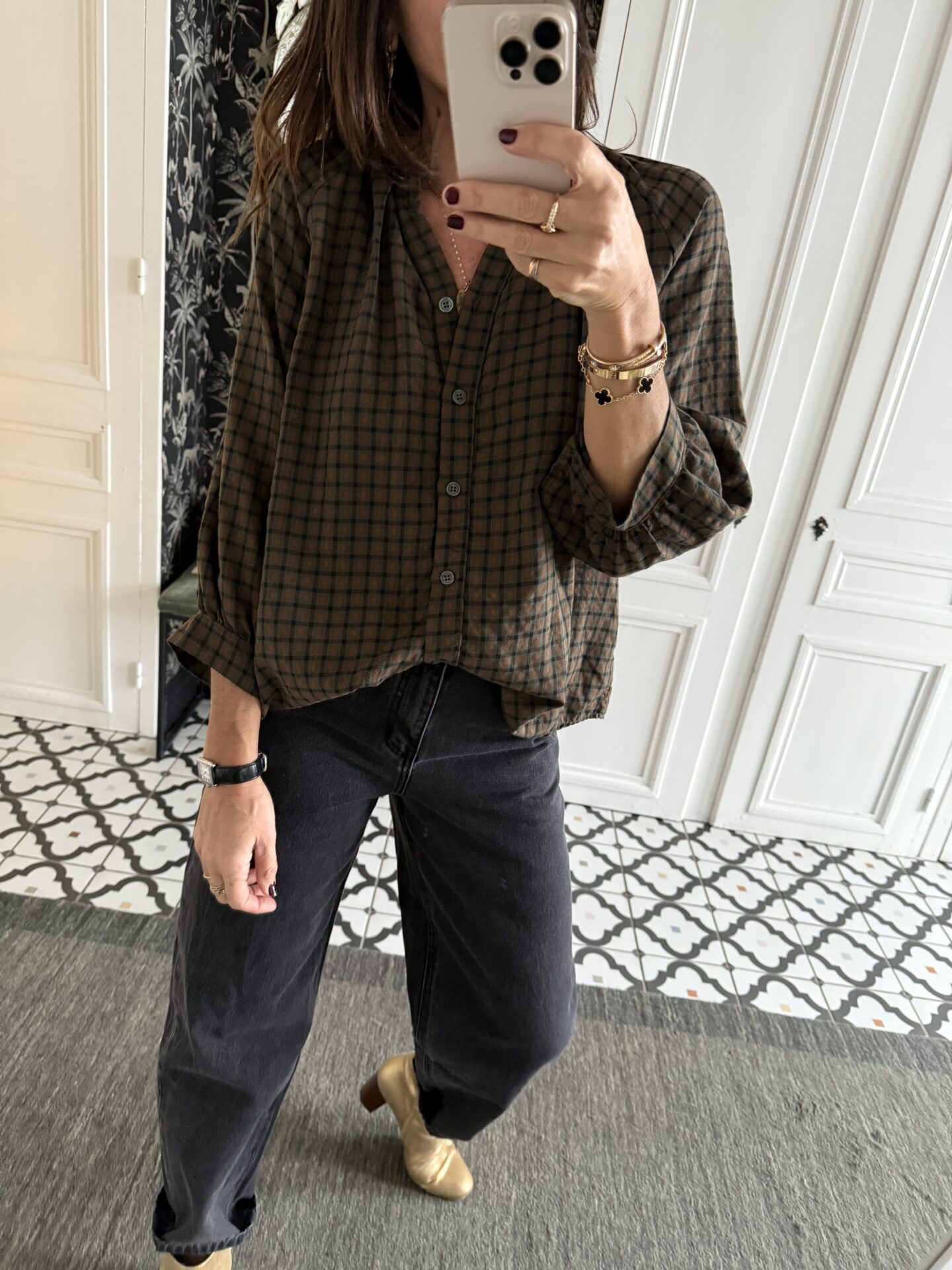 robe brodée paillettes marron