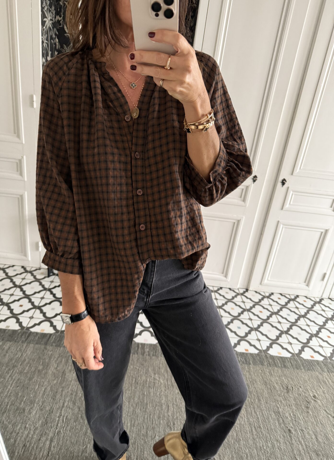 robe brodée paillettes marron