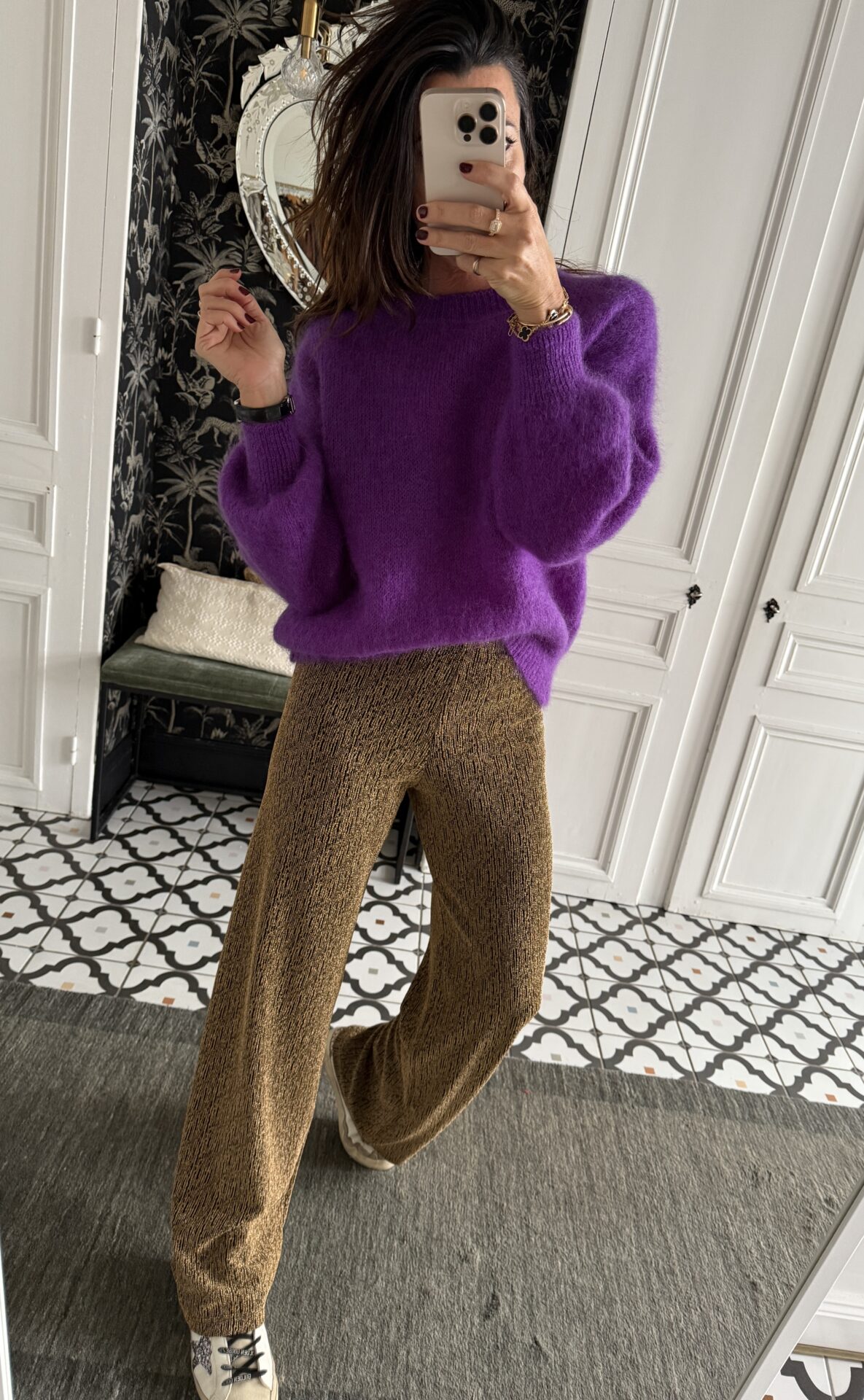 robe brodée paillettes marron