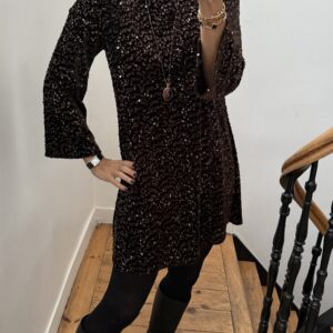 robe velours sequins noir noeud dos