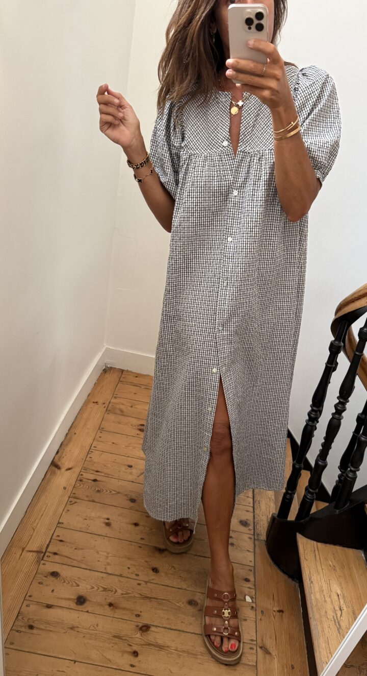 robe chemise tiki mini carreaux marine