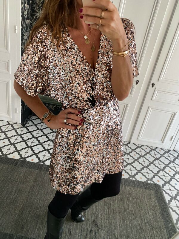 Robe paillettes argent bronze