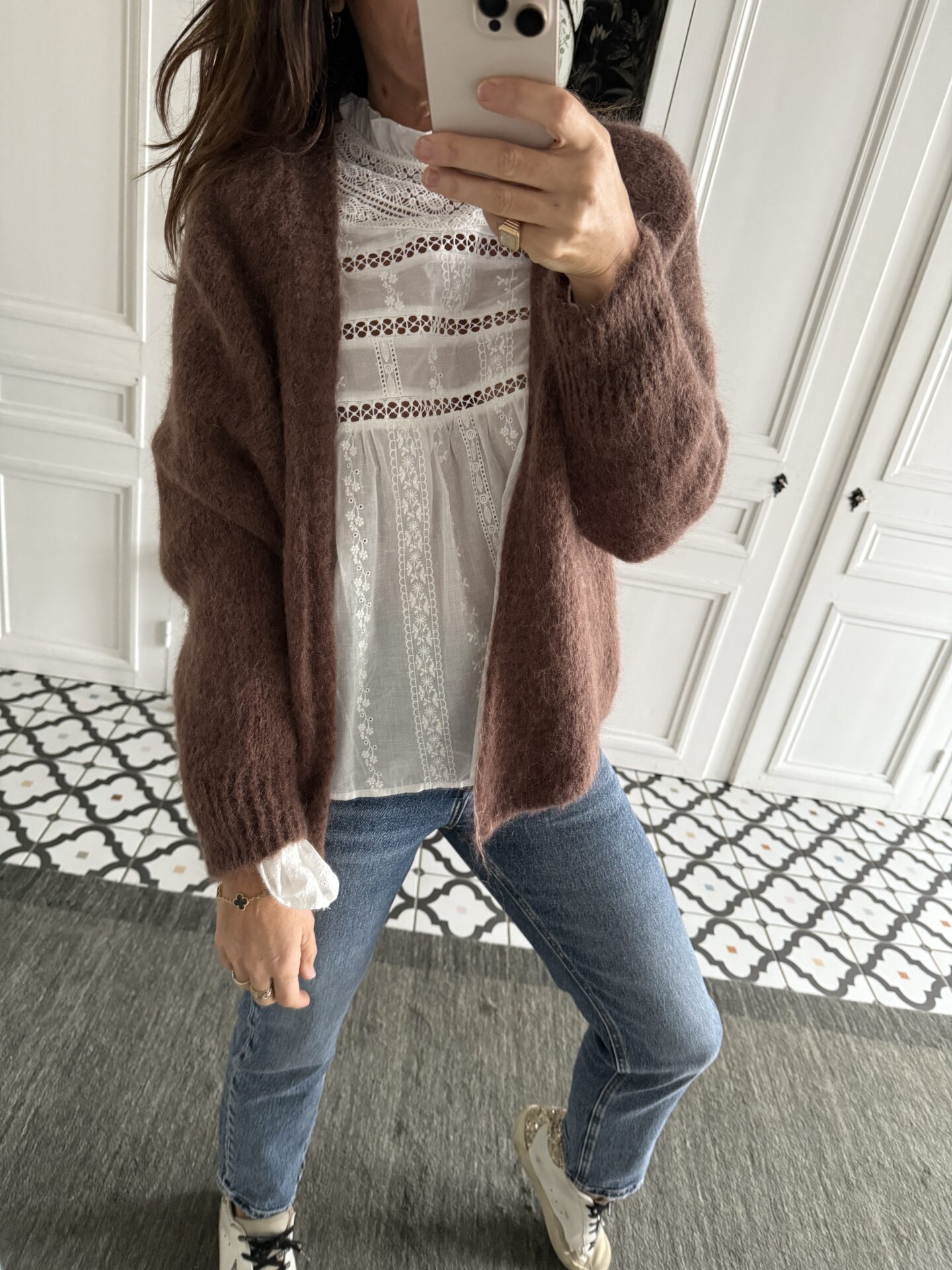 pull margot alpaga épaules froncées gris