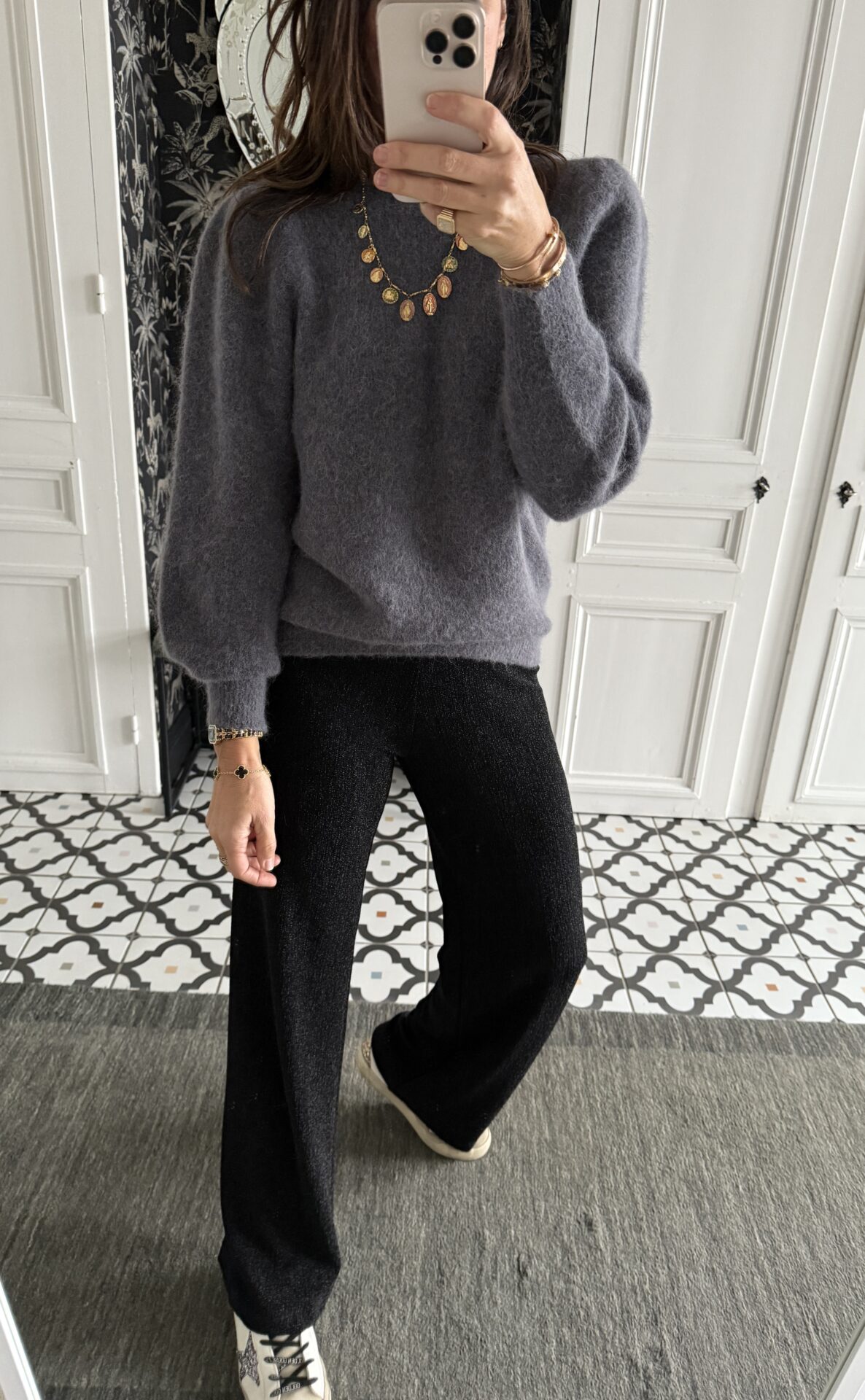 pull margot alpaga épaules froncées gris