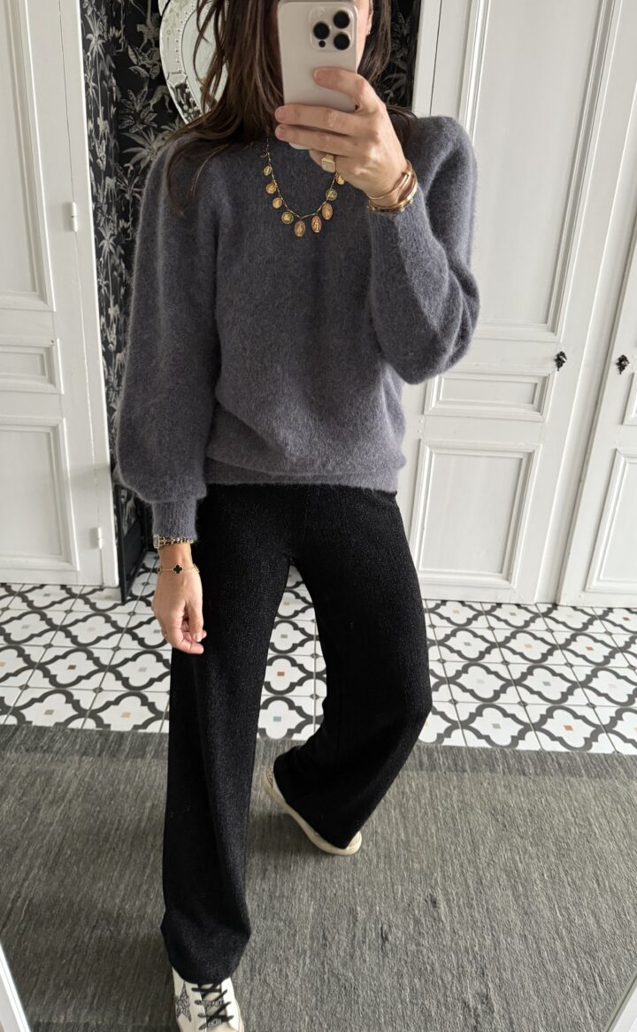 pull margot alpaga épaules froncées gris