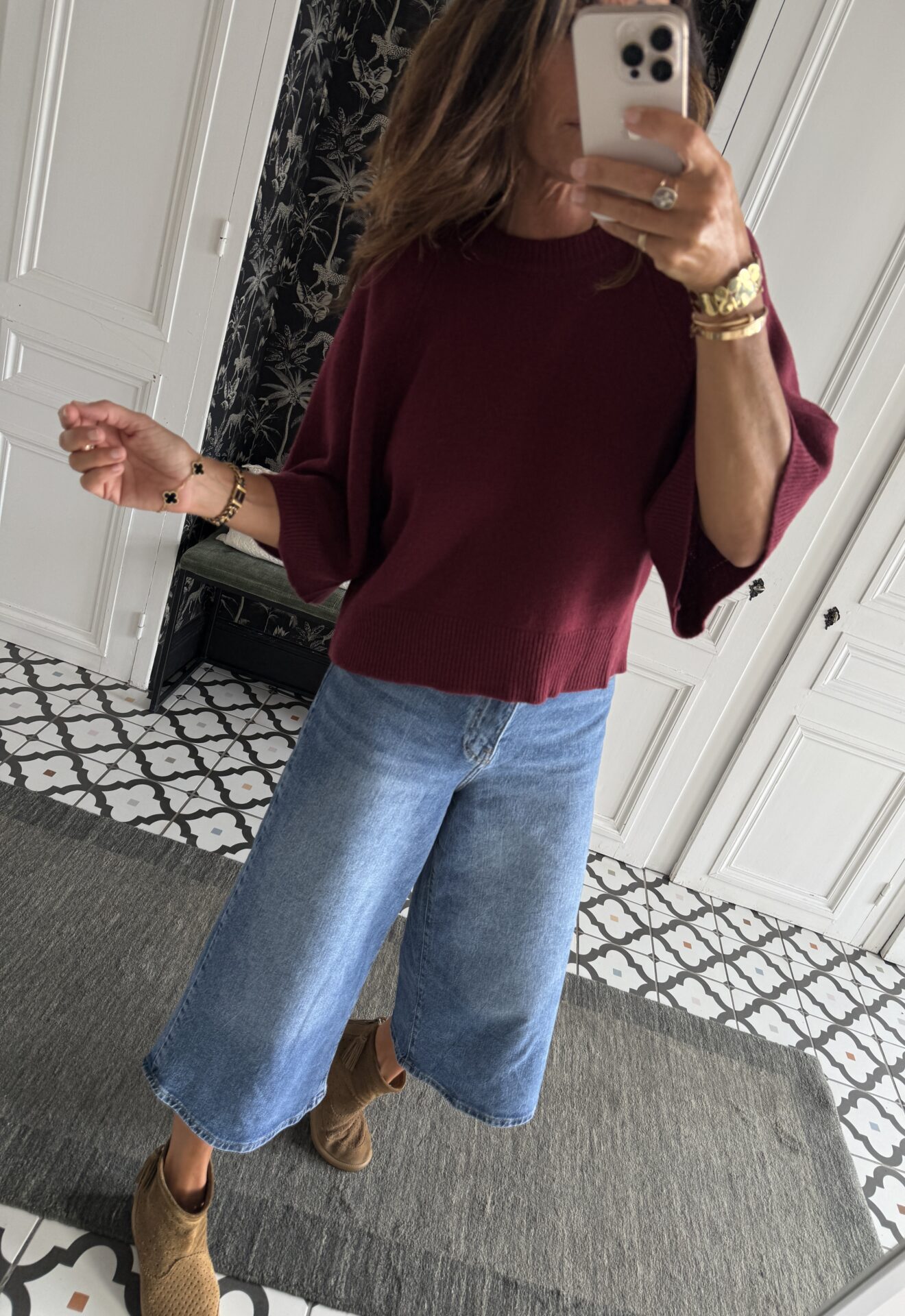 pull léo manches 3/4 bordeaux