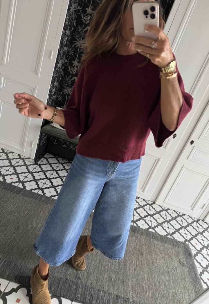 pull léo manches 3/4 bordeaux