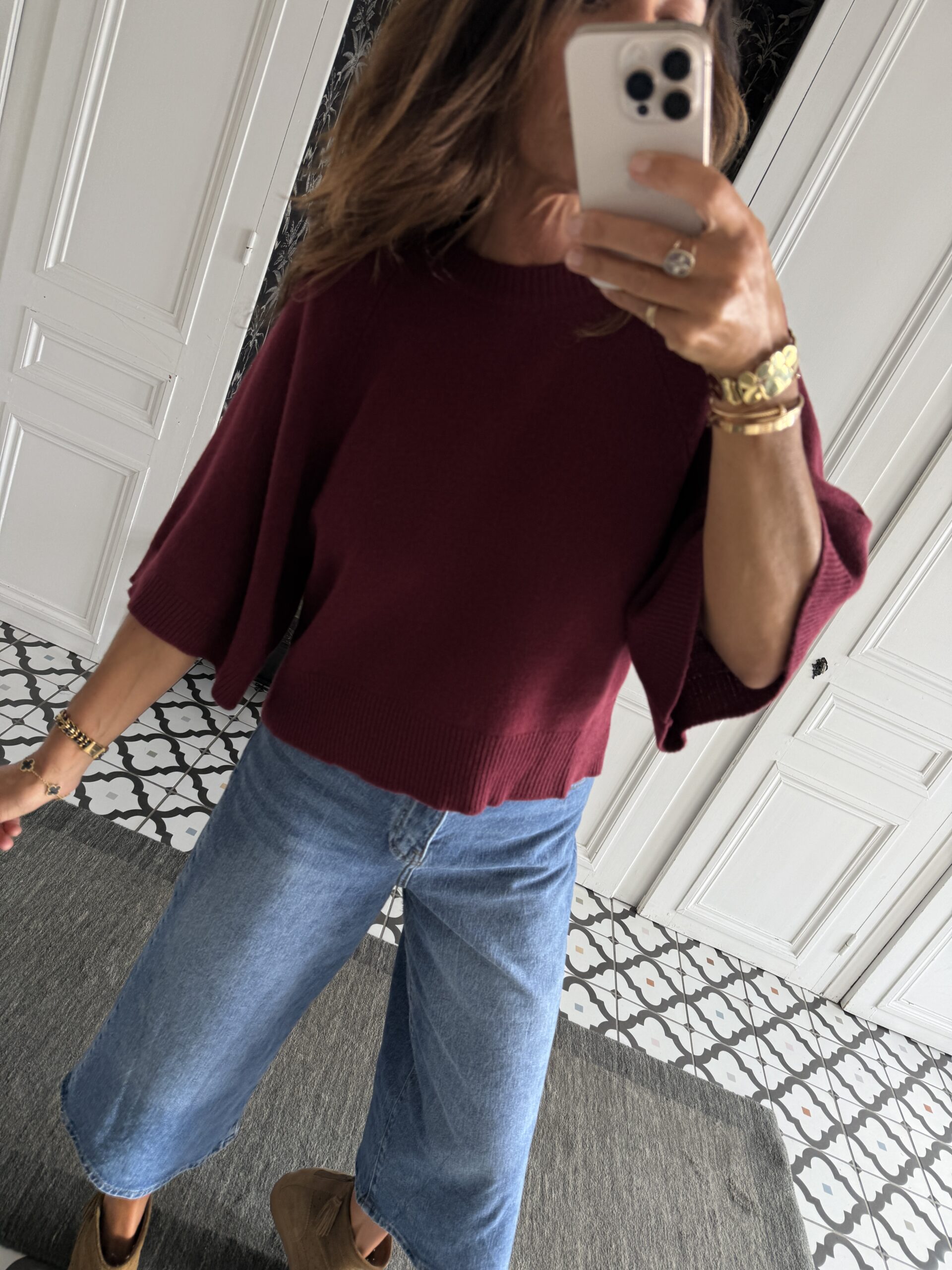 pull léo manches 3/4 bordeaux