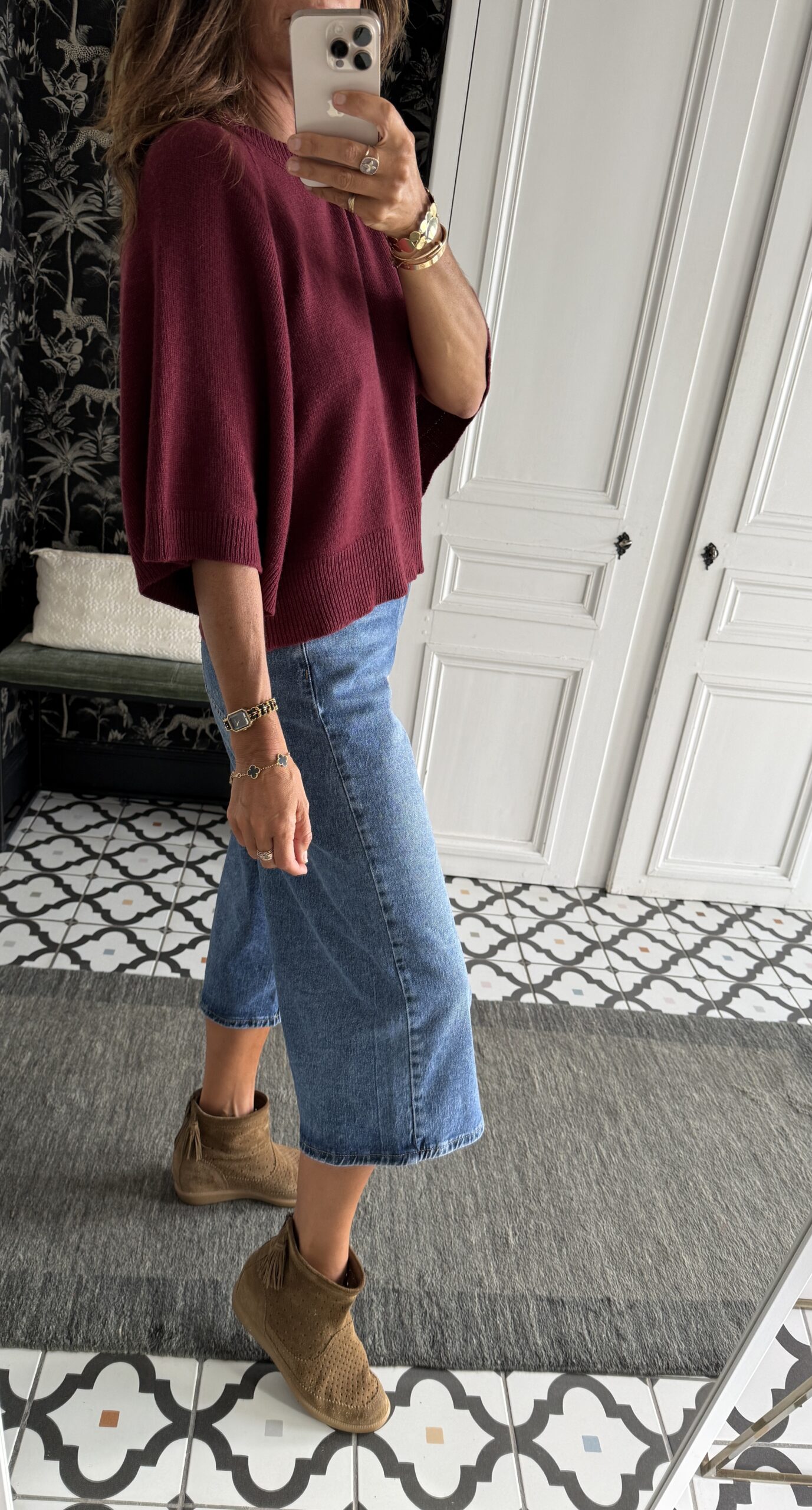 pull léo manches 3/4 bordeaux