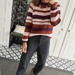 pull paolo rayé bordeaux caramel