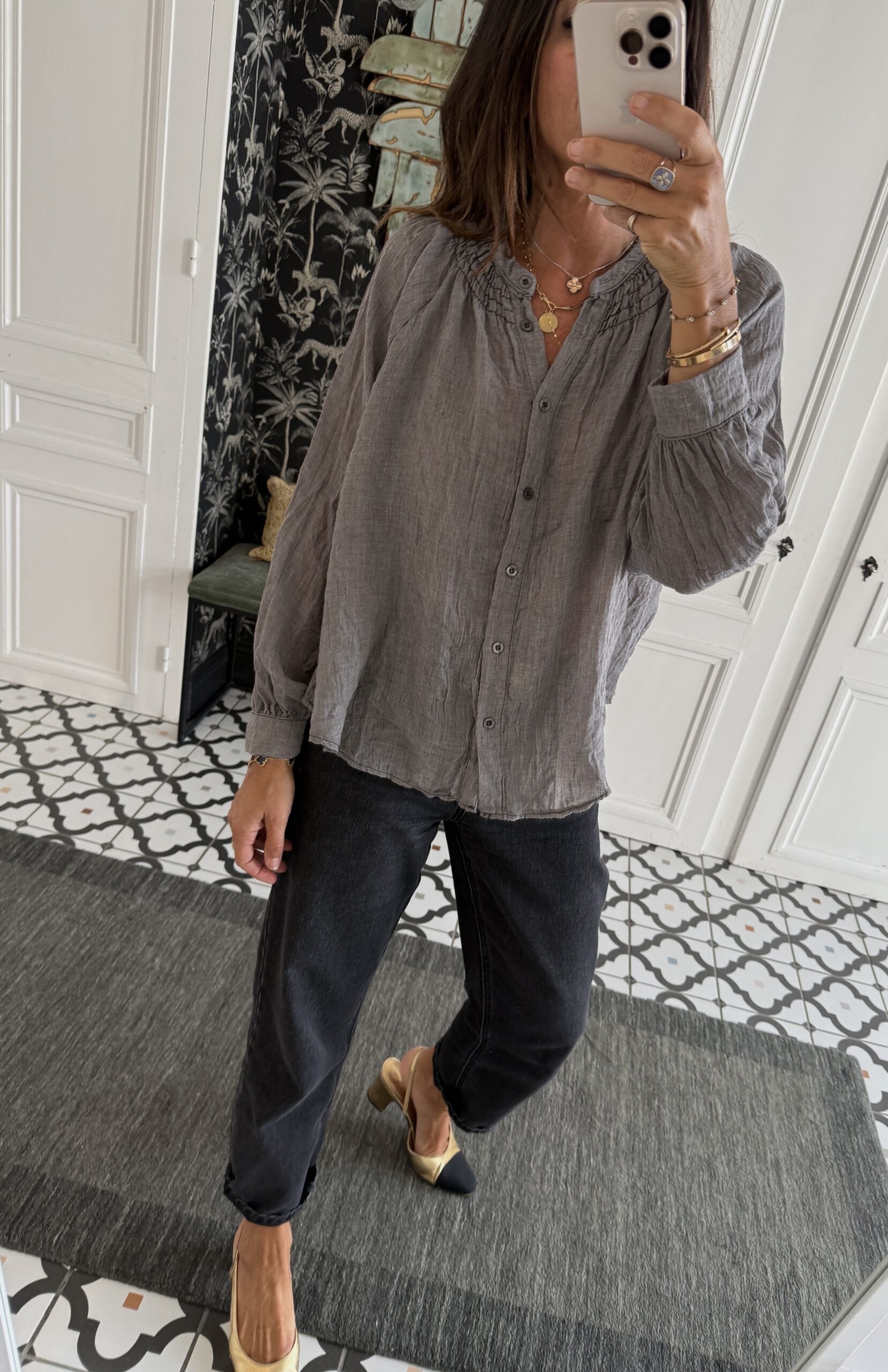 chemise jess col smocké bleu jeans