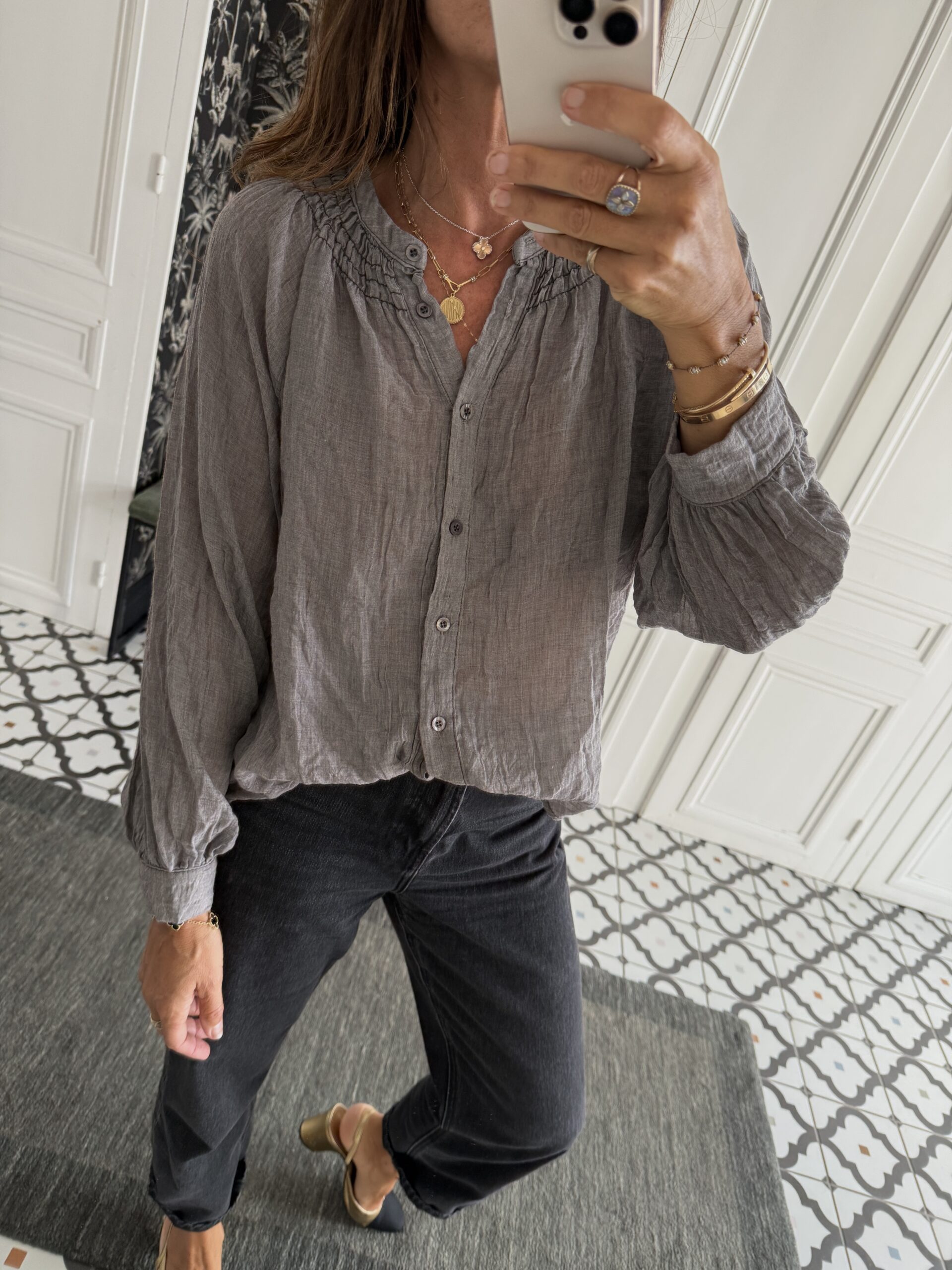 chemise jess col smocké bleu jeans