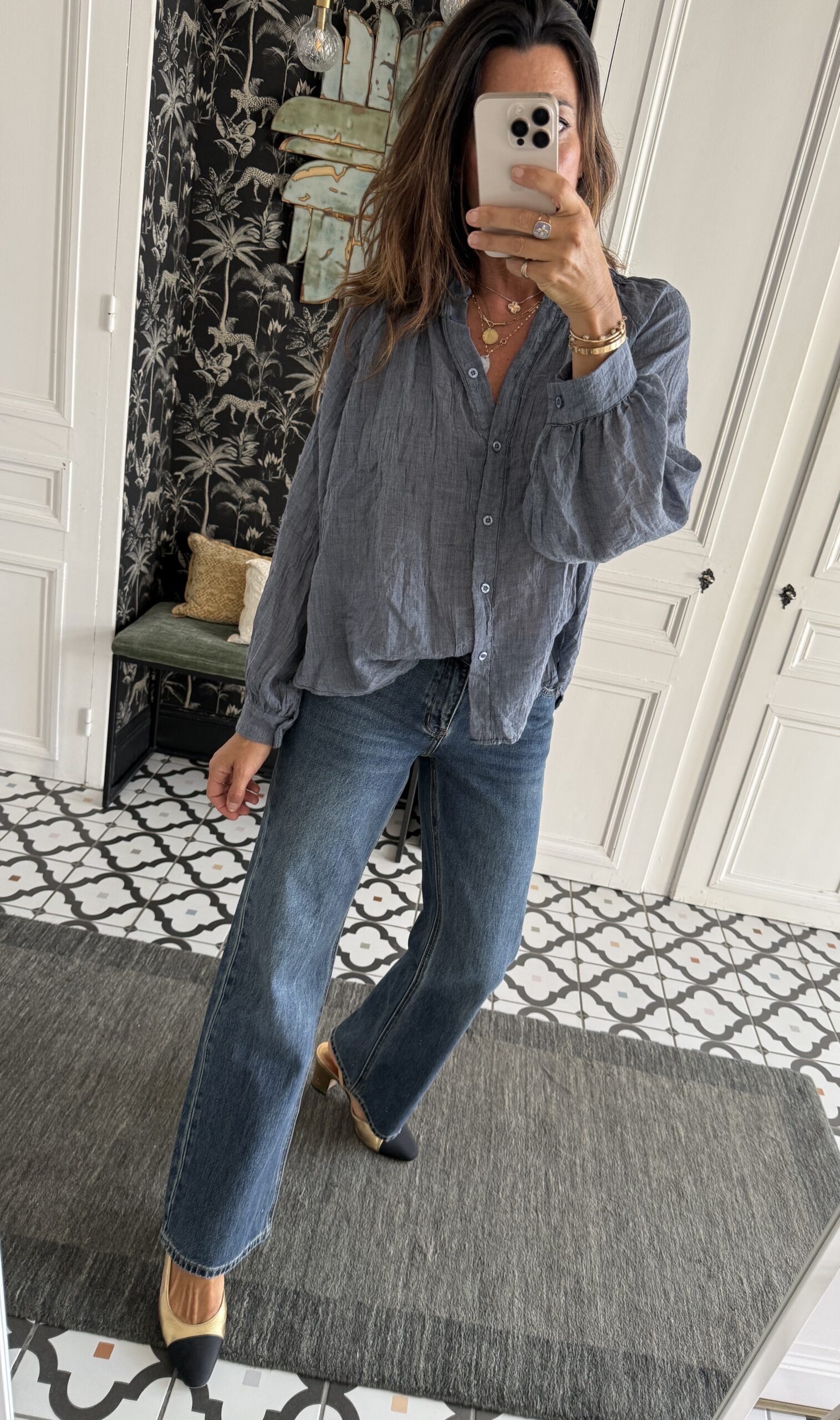 chemise jess col smocké bleu jeans