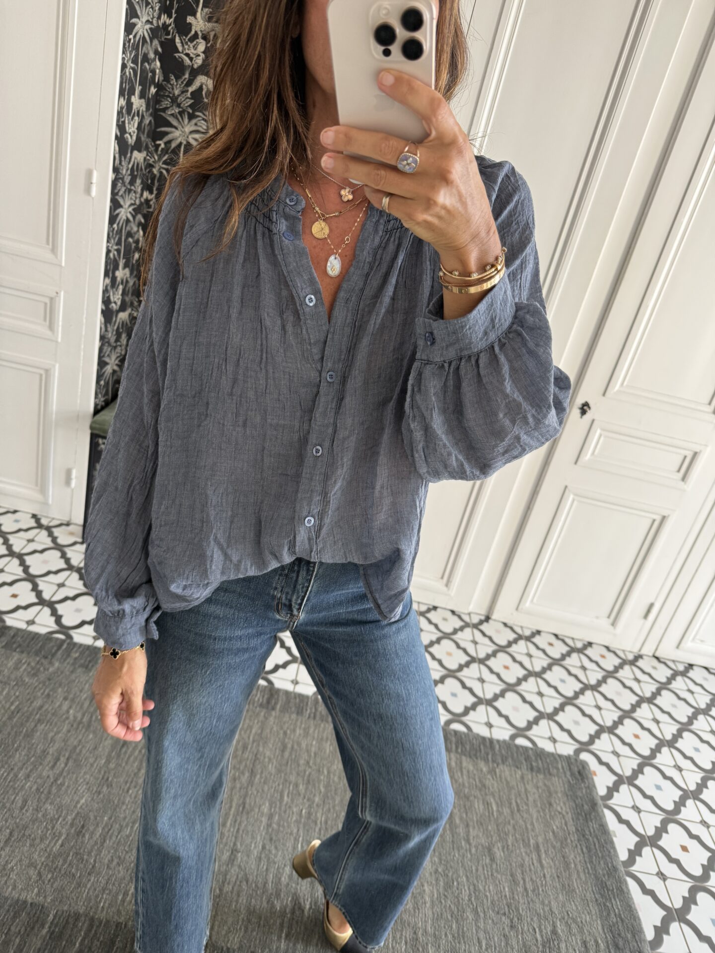chemise jess col smocké bleu jeans