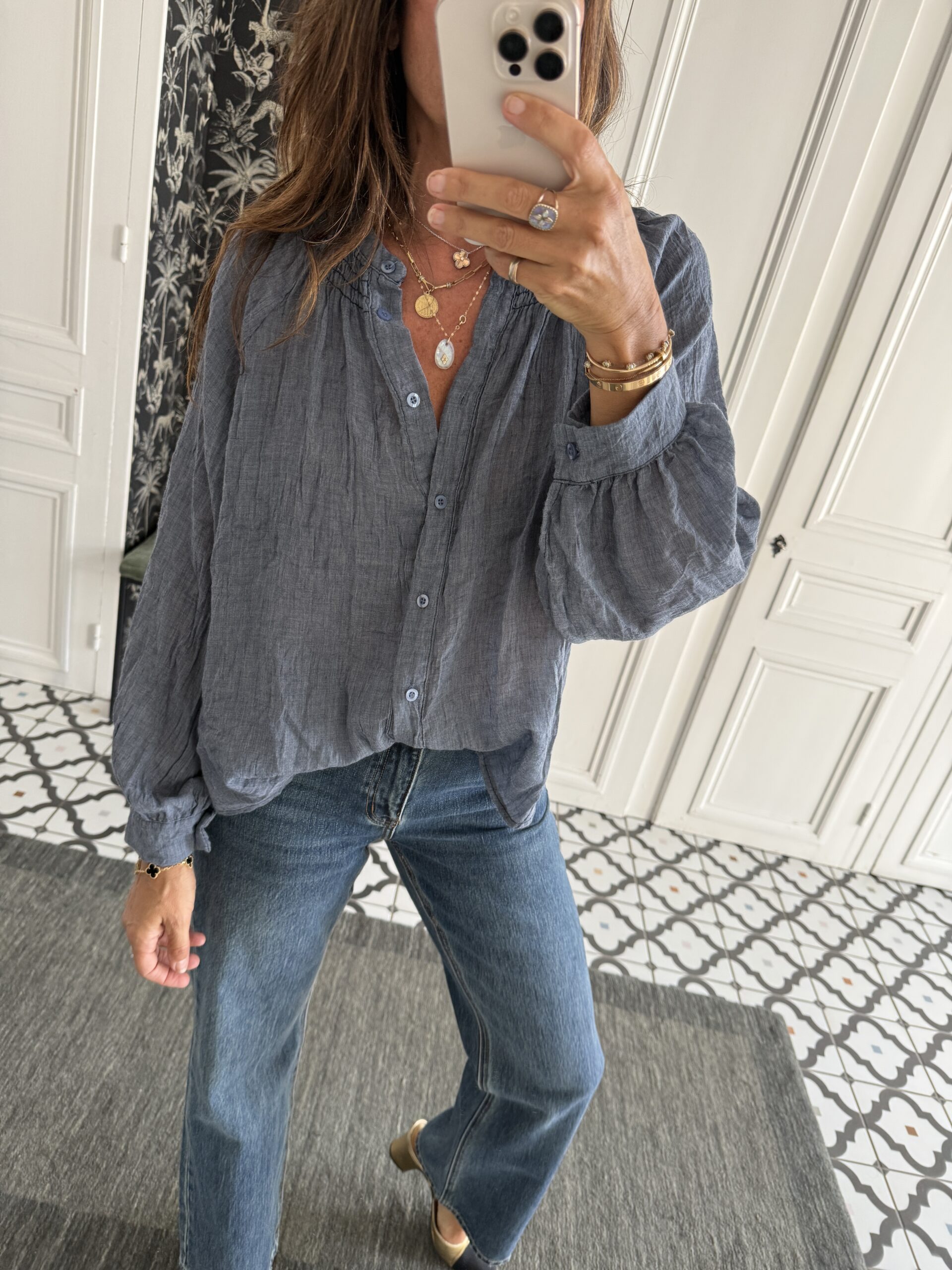 chemise jess col smocké bleu jeans