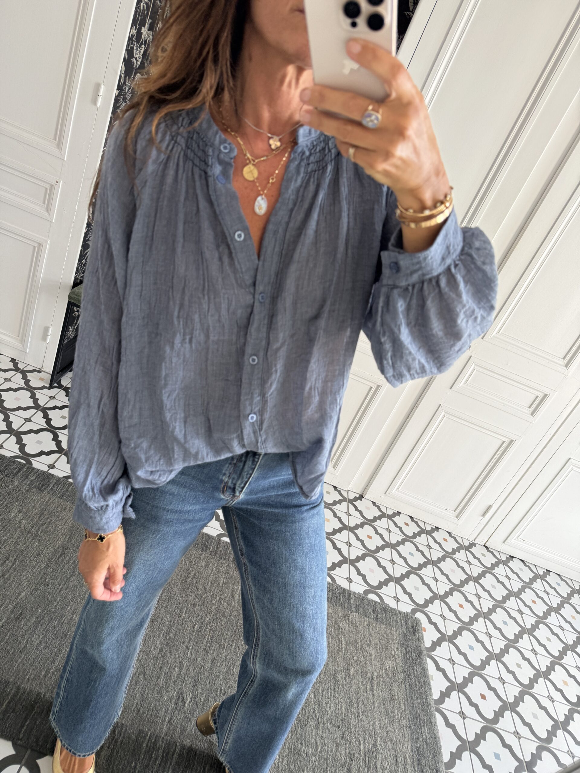 chemise jess col smocké bleu jeans