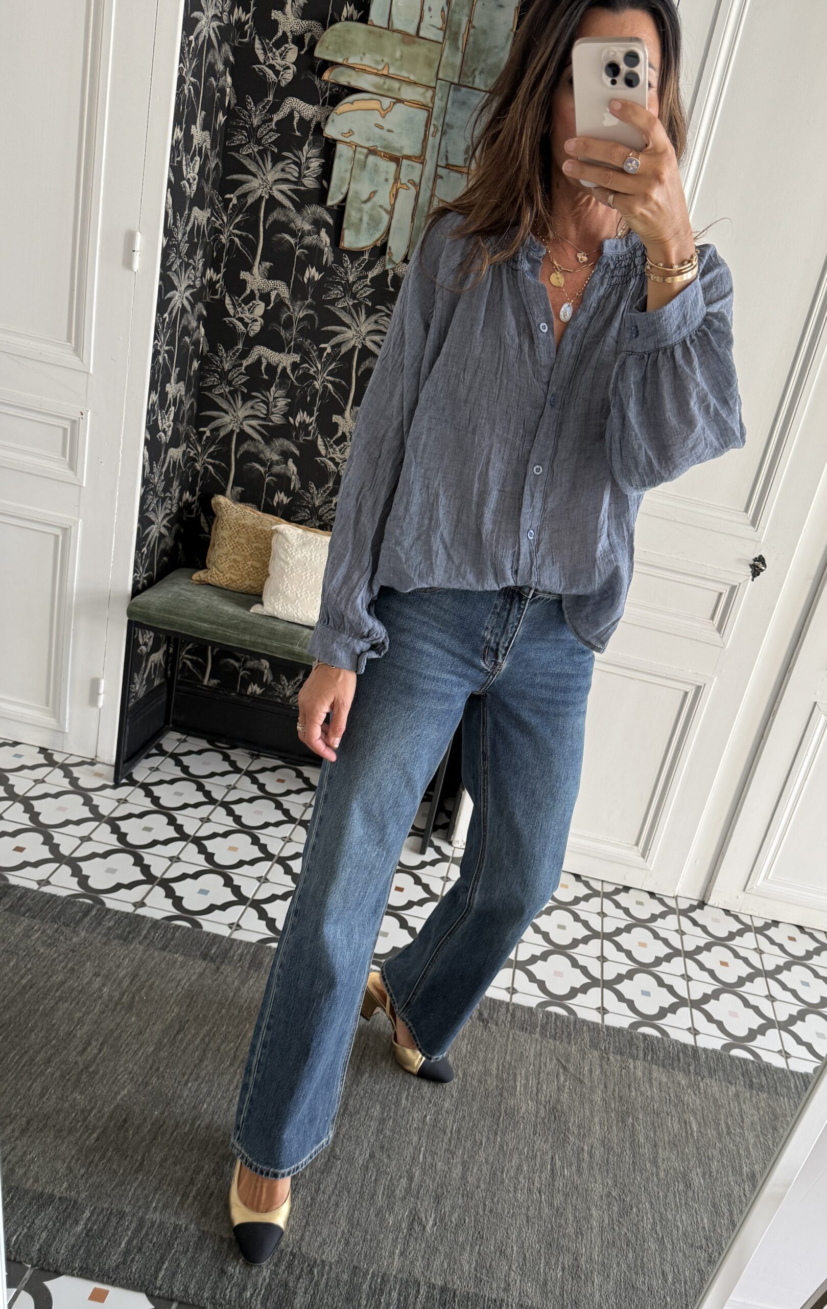 chemise jess col smocké bleu jeans