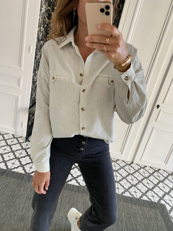 chemise rayée gris écru