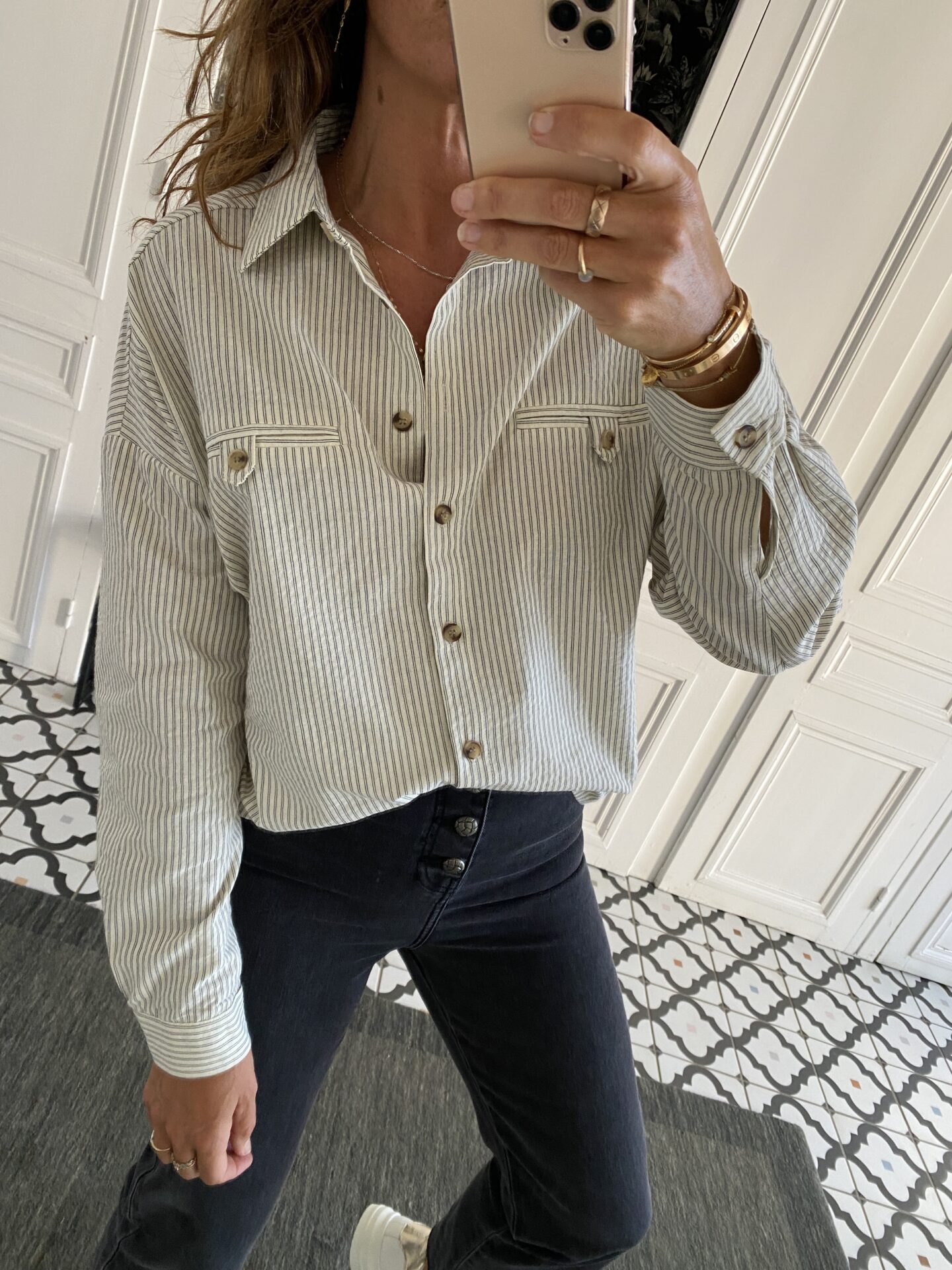 chemise rayée gris écru