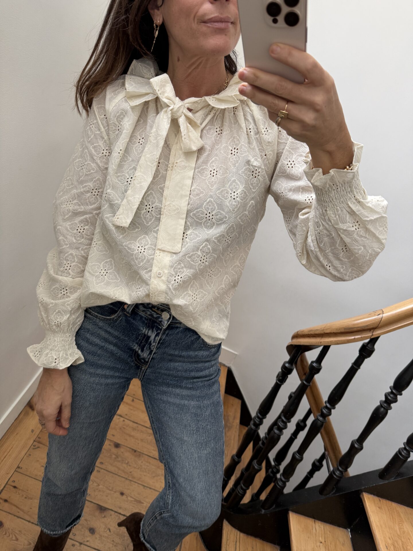 chemise écru noeud brodée