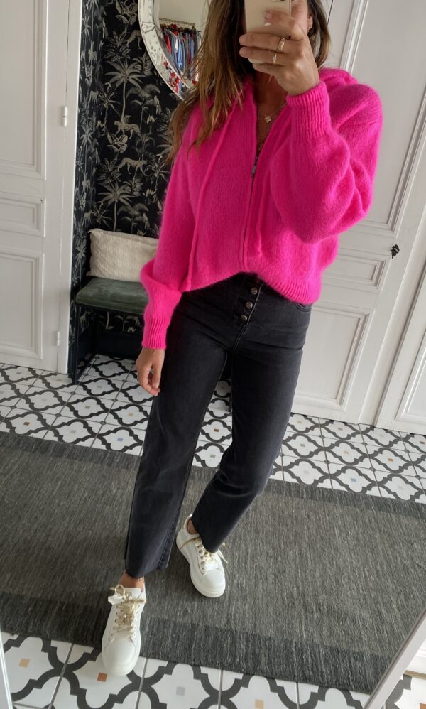 pull capuche mohair corail