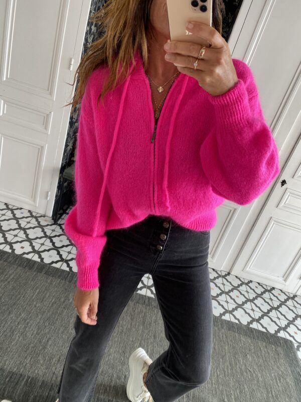 pull capuche mohair corail