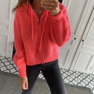 pull capuche mohair corail