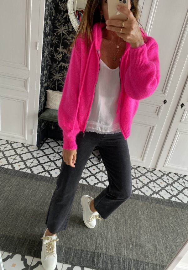 pull capuche mohair corail