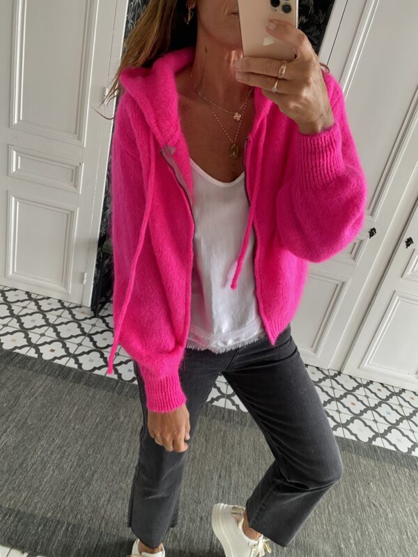 pull capuche mohair corail